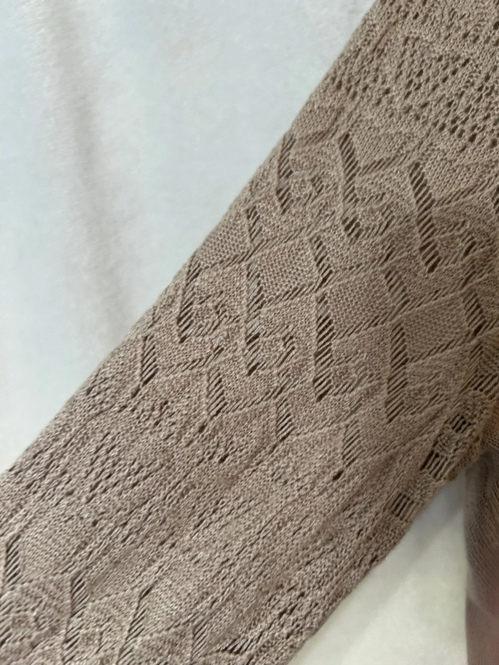 Taupe Knit Sweater with Lace Sleeve Panels - Picture 3 of 11